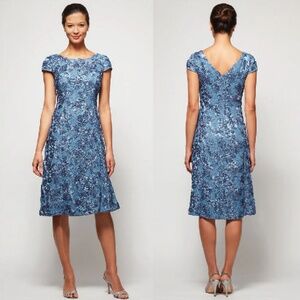 sachin and babi light blue dress Alex Evenings Women's SIZE 12 Rosette A-Line Gown in Blue / Brushed  Periwinkle
